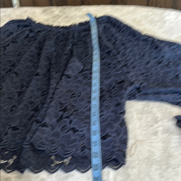 Free People are Lace Ruffled Blue Long Sleeve Blouse Scalloped Edge - Picture 9 of 16